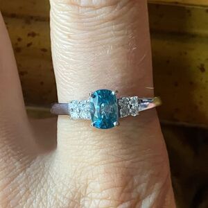Natural Blue Zircon Moissanite Sterling Silver Ring Size 9